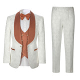 Men's Paisley Jacquard Tuxedo One Button Shawl Lapel 3 Piece Suit