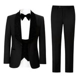 Men's Slim Fit Tuxedo Shiny velvet shawl collar 3 Piece Suit Party Wedding Jacket Vest Pants &Bow tie Set