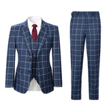 Men Slim Fit Plaid 3 pcs Suit Jacket Vest Pants
