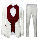 Men's Paisley Jacquard Tuxedo One Button Shawl Lapel 3 Piece Suit