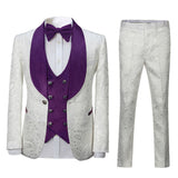 Men's Paisley Jacquard Tuxedo One Button Shawl Lapel 3 Piece Suit
