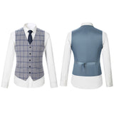 Men Slim Fit Plaid 3 pcs Suit Jacket Vest Pants