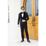 Men's Slim Fit Tuxedo Shiny velvet shawl collar 3 Piece Suit Party Wedding Jacket Vest Pants &Bow tie Set