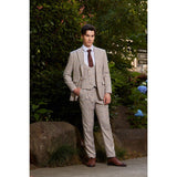 Men Slim Fit Plaid 3 pcs Suit Jacket Vest Pants
