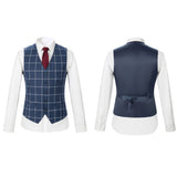 Men Slim Fit Plaid 3 pcs Suit Jacket Vest Pants