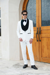 Men's Paisley Jacquard Tuxedo One Button Shawl Lapel 3 Piece Suit