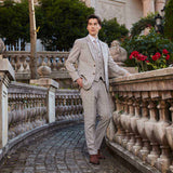 Men Slim Fit Plaid 3 pcs Suit Jacket Vest Pants