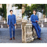 Men Slim Fit Plaid 3 pcs Suit Jacket Vest Pants