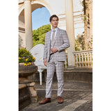 Men Slim Fit Plaid 3 pcs Suit Jacket Vest Pants