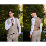 Men Slim Fit Plaid 3 pcs Suit Jacket Vest Pants