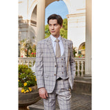 Men Slim Fit Plaid 3 pcs Suit Jacket Vest Pants