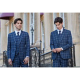 Men Slim Fit Plaid 3 pcs Suit Jacket Vest Pants