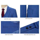 Men Slim Fit Plaid 3 pcs Suit Jacket Vest Pants