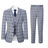 Men Slim Fit Plaid 3 pcs Suit Jacket Vest Pants