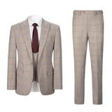Men Slim Fit Plaid 3 pcs Suit Jacket Vest Pants