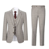 Men Slim Fit Plaid 3 pcs Suit Jacket Vest Pants