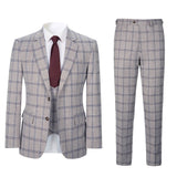 Men Slim Fit Plaid 3 pcs Suit Jacket Vest Pants