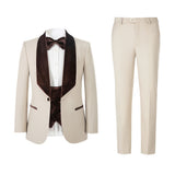 Men's Slim Fit Tuxedo Shiny velvet shawl collar 3 Piece Suit Party Wedding Jacket Vest Pants &Bow tie Set