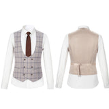 Men Slim Fit Plaid 3 pcs Suit Jacket Vest Pants