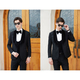 Men's Slim Fit Tuxedo Shiny velvet shawl collar 3 Piece Suit Party Wedding Jacket Vest Pants &Bow tie Set