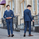 Men Slim Fit Plaid 3 pcs Suit Jacket Vest Pants