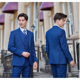 Men Slim Fit Plaid 3 pcs Suit Jacket Vest Pants