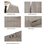 Men Slim Fit Plaid 3 pcs Suit Jacket Vest Pants